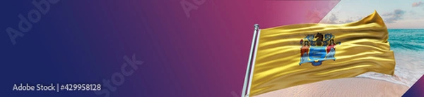Fototapeta New Jersey  Flag with Beach and large Gradient Single Flag 
