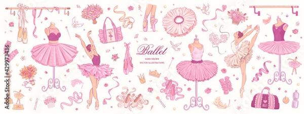 Fototapeta Hand drawn sketch ballet set. Vector illustration