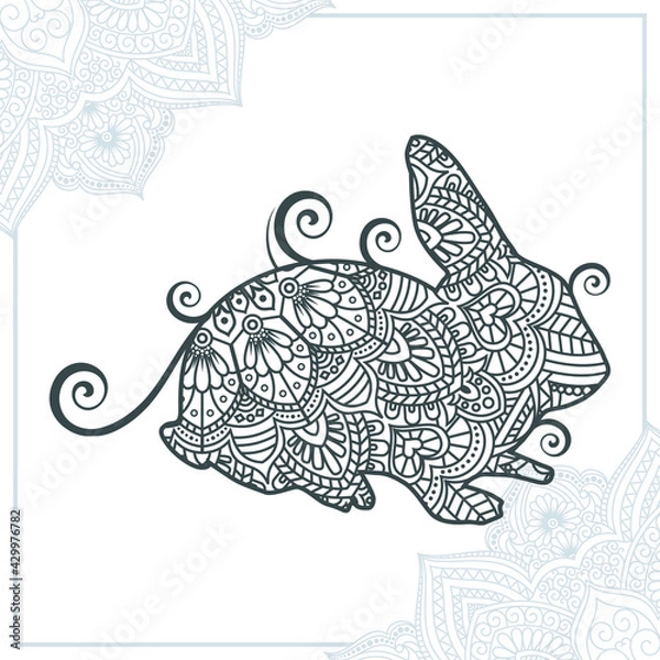 Fototapeta Rabbit Mandala. Vintage decorative elements. Oriental pattern, vector illustration.