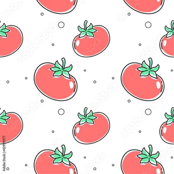 Obraz Vector seamless pattern with red tomato with green leaf