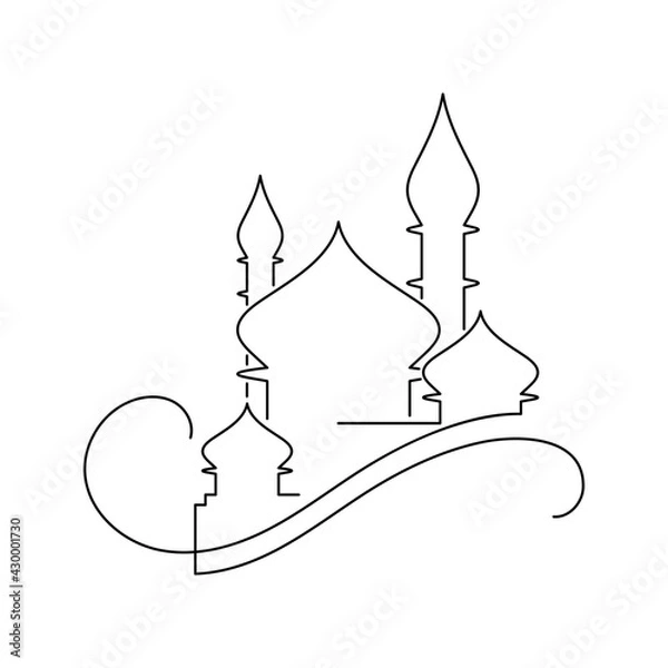 Fototapeta Vector Illustration of Islamic Mosque Line Art Drawing. Good for Greeting Card, Cover, Poster, Banner, Invitation, and others.
