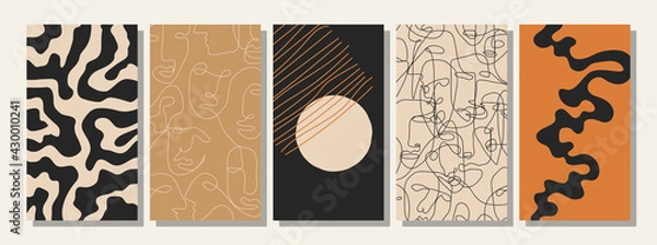 Fototapeta Set of vertical abstract backgrounds or card templates in modern colors, in popular art style