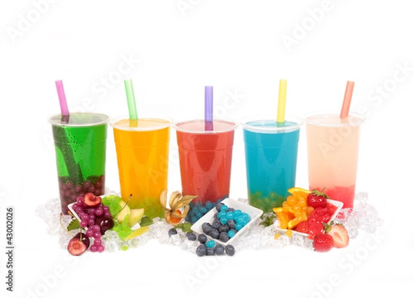 Fototapeta Bubble Tea verschiedene Sorten mit Bobas und Jelly