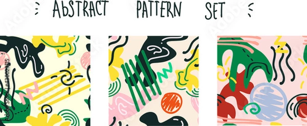 Fototapeta Set of modern vector collages with hand drawn floral organic shapes, textures and graphic elements.Trendy contemporary design perfect for prints, flyers, banners, invitations, branding design, covers 