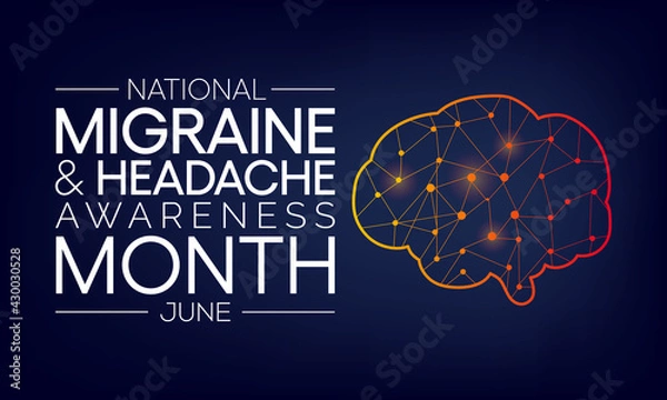 Fototapeta National Migraine and headache awareness month is observed every year in June. it is usually a moderate or severe headache felt as a throbbing pain on one side of the head. Vector illustration.