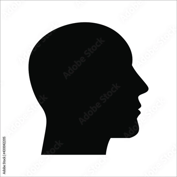 Fototapeta black silhouette of the human head. flat vector illustration on white background. color editable