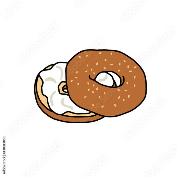 Obraz bagel doodle icon, vector color line illustration