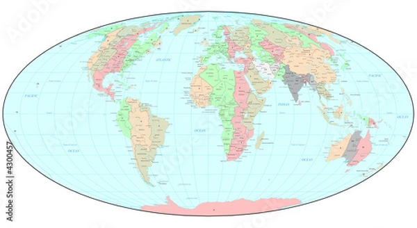 Fototapeta Political World map with time zones
