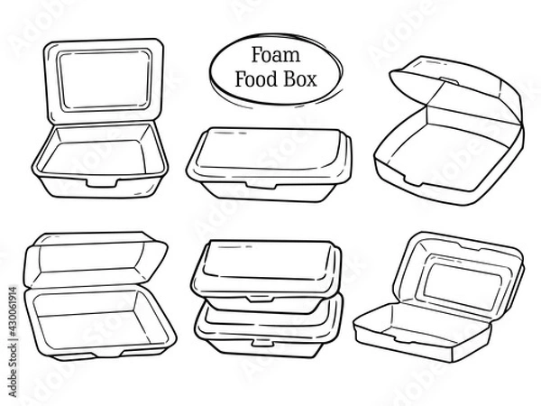 Fototapeta Foam food box set doodle drawing vector collection