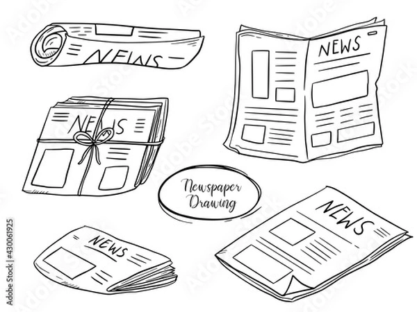 Obraz News paper set doodle drawing vector collection