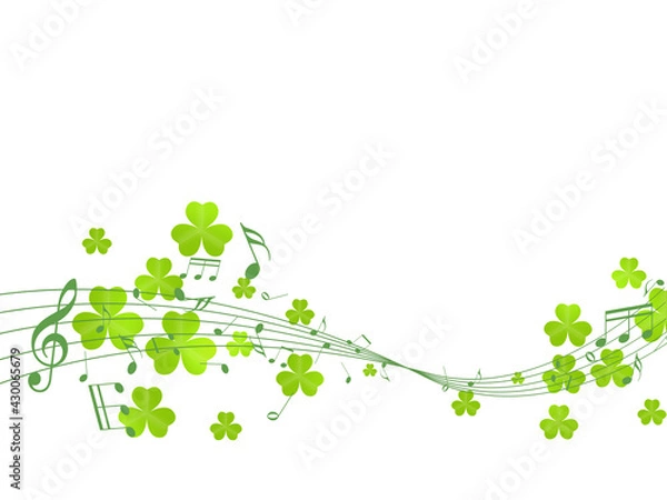 Obraz 五線譜　音楽　アイビー　植物　ト音記号　楽譜　白背景