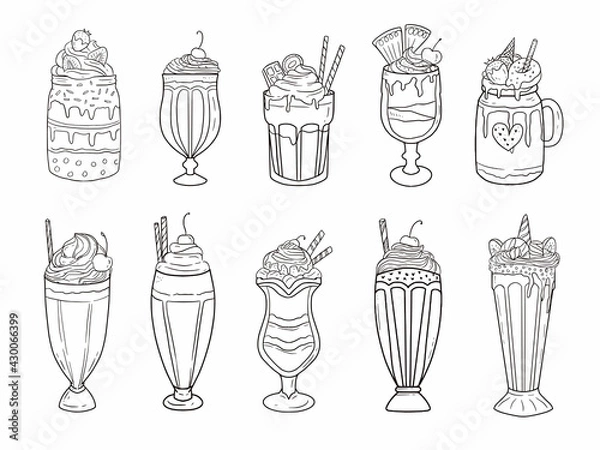 Obraz Set of glass and jar drinking containers for beverage smoothies, yoghurt and juice