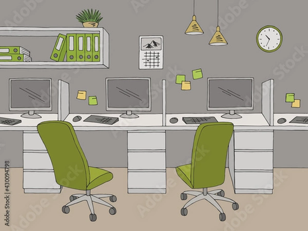 Fototapeta Call center office graphic color interior sketch illustration vector