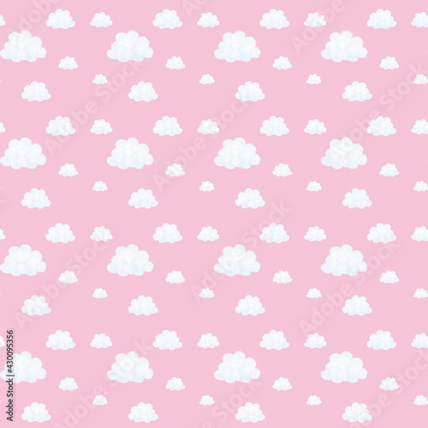 Fototapeta White clouds on pink background. Seamless pattern