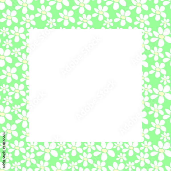 Fototapeta Vector frame, border with small flowers in flat style. Cute simple primitive summer background, decoration