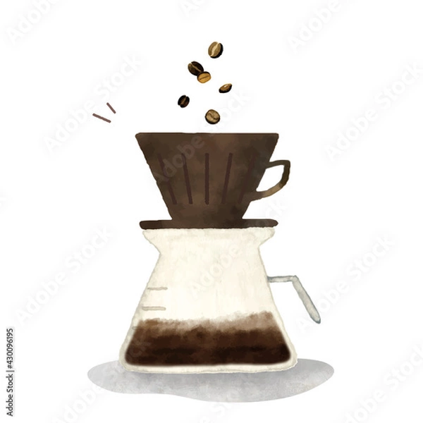 Fototapeta ドリップコーヒー　水彩手描きイラスト