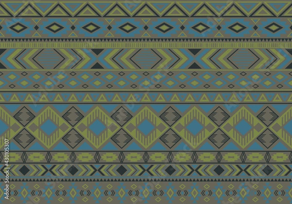 Fototapeta Indian pattern tribal ethnic motifs geometric seamless vector background. Rich boho tribal motifs clothing fabric textile print traditional design with triangle and rhombus shapes.