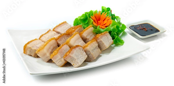 Fototapeta Crispy Belly Pork Hong Kong Style Brown Skin so Crispy served Black Soy Sauce