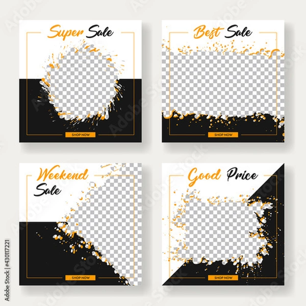 Obraz Set of sale banner template design. Social Media Posts for Digital Marketing. Borders and splashes elements. Stock vector illustration.