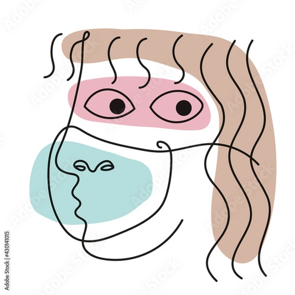 Fototapeta Woman wearing a face mask in modern art style. Design suited for fashion and t-shirt.