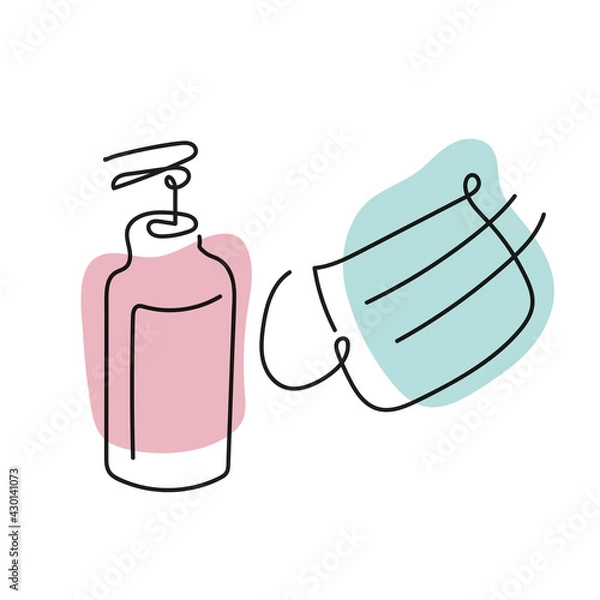 Fototapeta Continuous line fashion style soap and face mask. Concept design for t-shirt.