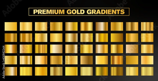 Fototapeta 50 Premium vector gold gradient styles. Golden squares collection. Golden background texture. Mega collection golden gradient materials. EPS10