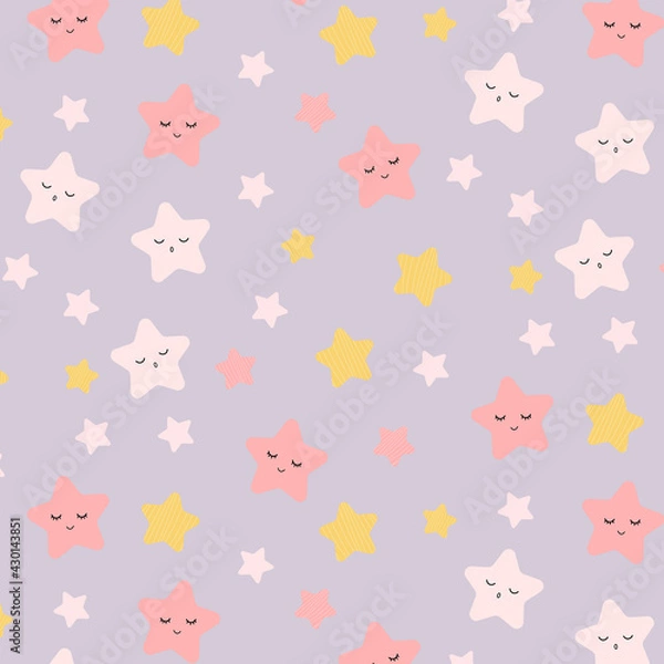 Obraz  vector illustration baby shower face star cartoon cute background design pattern banner sweet dreams print wallpaper nursery doodle text pink child art color sleep clothing texture festive frame