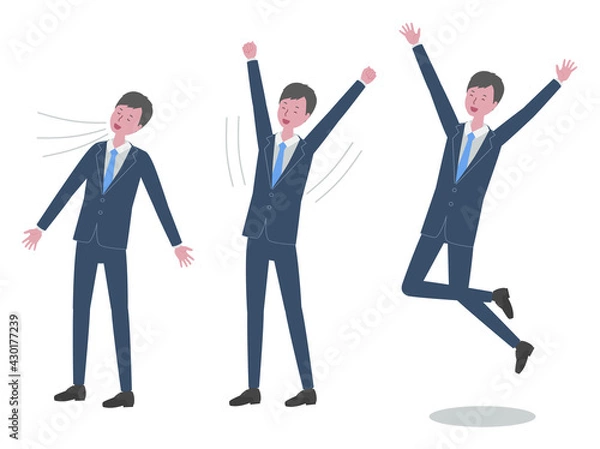 Fototapeta 深呼吸、背伸び、ジャンプをする　スーツを着た男性