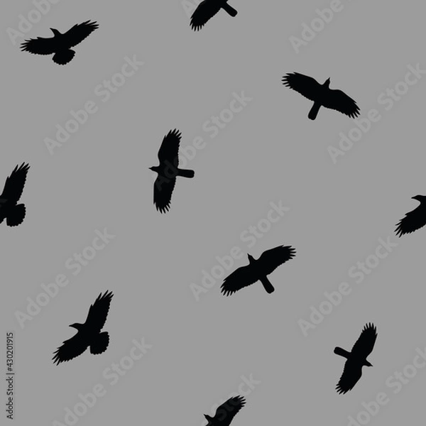 Fototapeta Flock of crows flying in the dark grey sky seamless pattern seamless pattern background