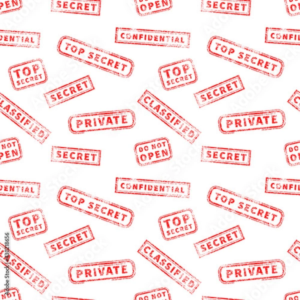 Obraz Lot of top secret red vintage grunge stamps on white, seamless pattern