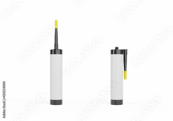 Fototapeta Black silicone container tube with yellow nozzle cap, blank label, isolated on white background.