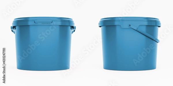 Fototapeta Blue 3,5l plastic paint can / bucket / container with handle and no label, isolated on white background.