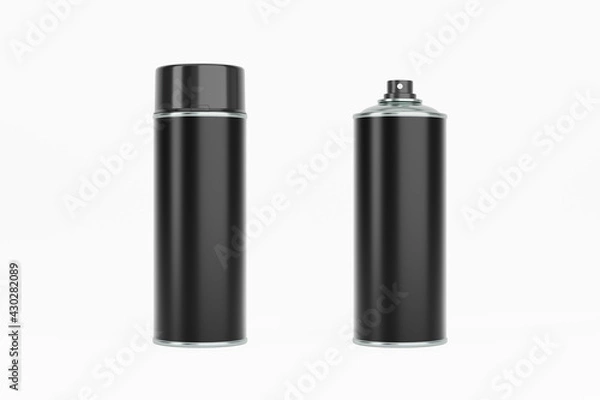 Fototapeta Spray paint can with black cap and black label. Isolated on white background for mock-up, branding.