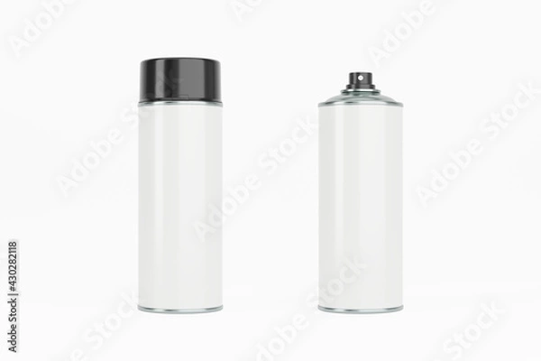 Fototapeta Spray paint can with black cap and white label. Isolated on white background for mock-up, branding.