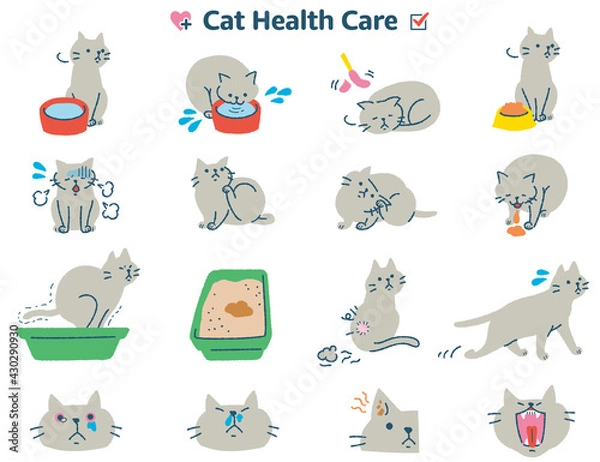 Obraz 猫の体調症状イラストセット