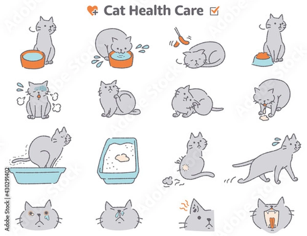 Obraz 猫の体調症状イラストセット