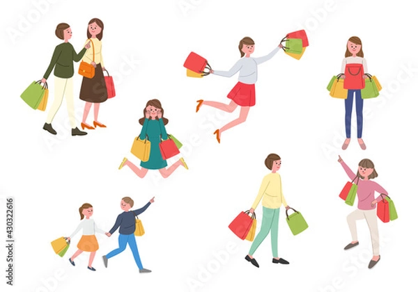 Obraz ショッピングをする人々のイラストセット