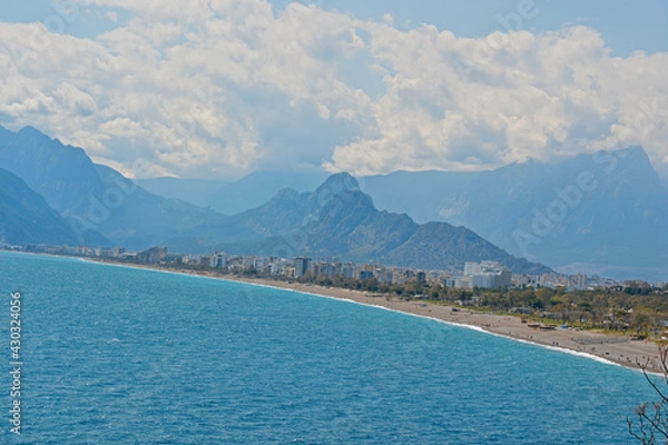 Obraz blue sky with clouds with mountains with sea 