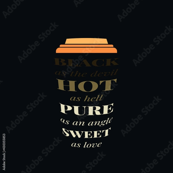 Fototapeta Trendy lettering on a coffee paper cup. Vector illustration on a black font. Isolated. Lettering for styling cafes and coffee shops. 