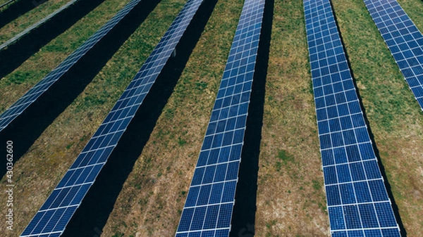 Fototapeta Solar panels in aerial view