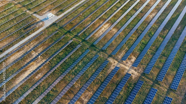 Obraz Solar panels in aerial view. Solar panels system power generators from sun