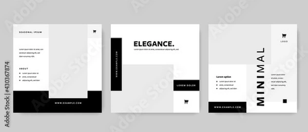 Obraz Minimal and trendy social media layouts with black accent, clean editable graphic templates for web, instagram and facebook, square design for banner advert
