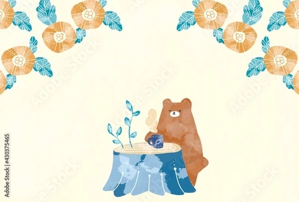 Obraz お花畑でお茶をするくまのフレーム