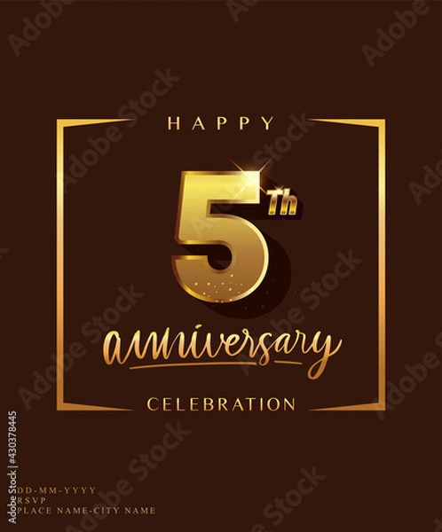 Fototapeta 5th anniversary celebration logotype with handwriting golden color elegant design isolated on dark background. vector anniversary for celebration, invitation card, and greeting card.