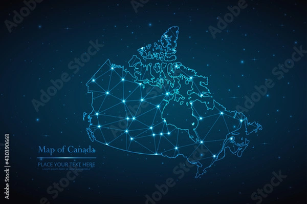 Fototapeta Abstract map of Canada geometric mesh polygonal network line, structure and point scales on dark background. Vector illustration eps 10