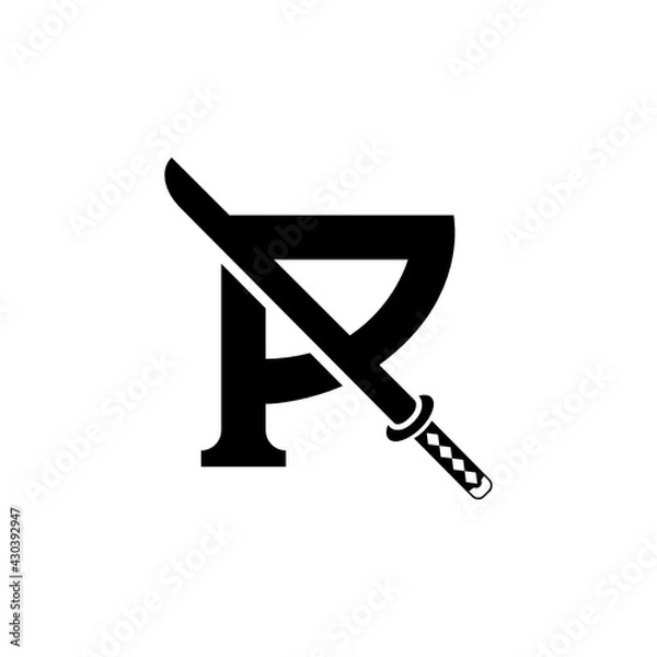 Obraz Monogram Letter R initial with katana sword logo design inspiration