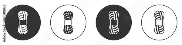 Fototapeta Black Yarn icon isolated on white background. Label for hand made, knitting or tailor shop. Circle button. Vector