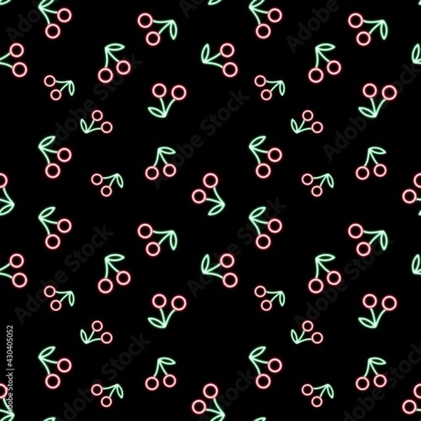 Obraz Seamless pattern with glowing cherries 