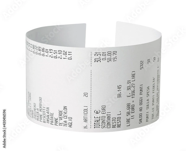 Obraz curved receipt, isolated on white background