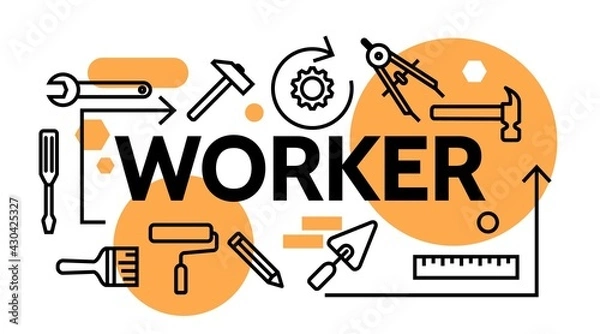 Obraz Worker tools concept background Labour Day Concept Illustration vector Background.